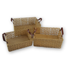 01 cesto palha natural boho retangular alca kit 3 pecas
