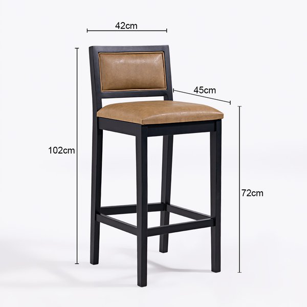 01 banqueta dublin madeira macica preta couro sintetico kaki