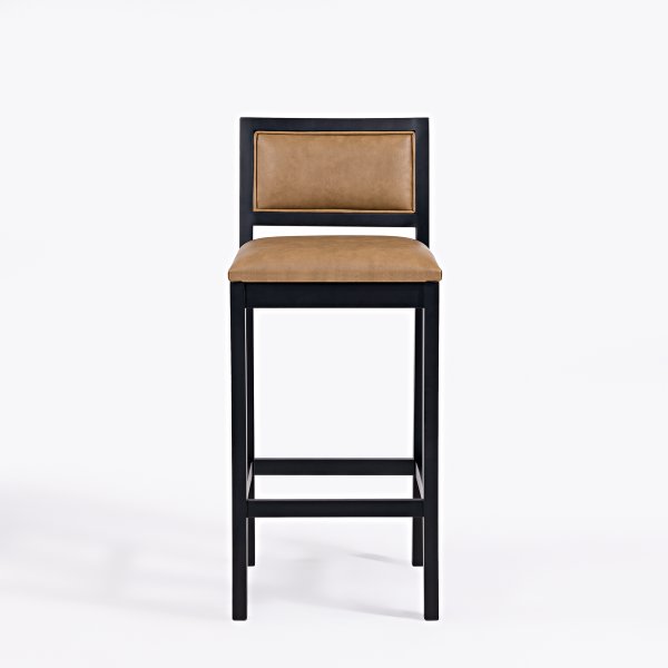 02 banqueta dublin madeira macica preta couro sintetico kaki