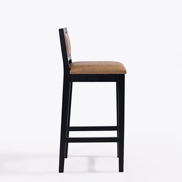 04 banqueta dublin madeira macica preta couro sintetico kaki