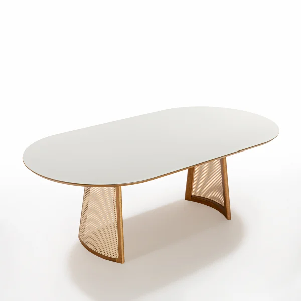 01 mesa de jantar oblonga ibiza com tampo vidro off white