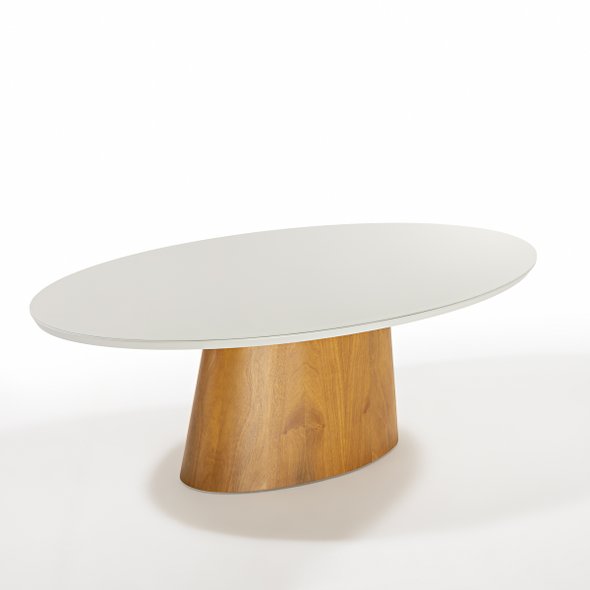 01 mesa de jantar oval vegas com tampo de vidro off white