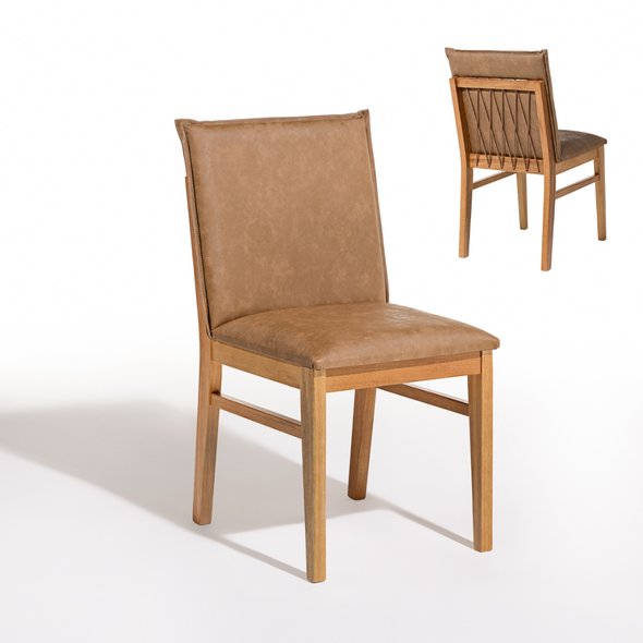 14 cadeira milao de madeira macica pinhao com assento e encosto estofado