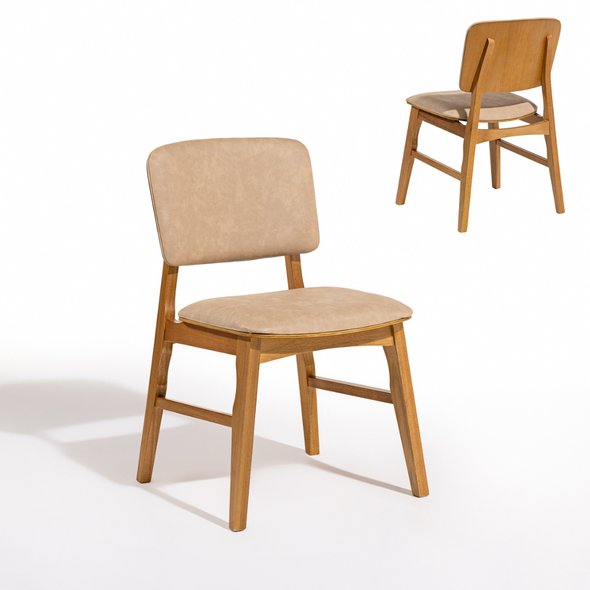 01 cadeira lyon de madeira macica pinhao com encosto e assento linho off white