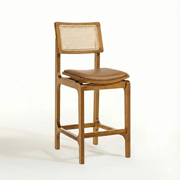 04 banqueta vegas madeira macica com telinha natural sextavada estofada linho palha