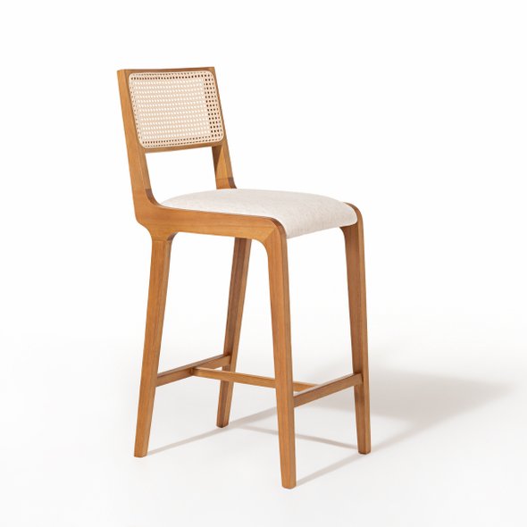 01 banqueta porto madeira macica com telinha natural sextavada estofada linho palha